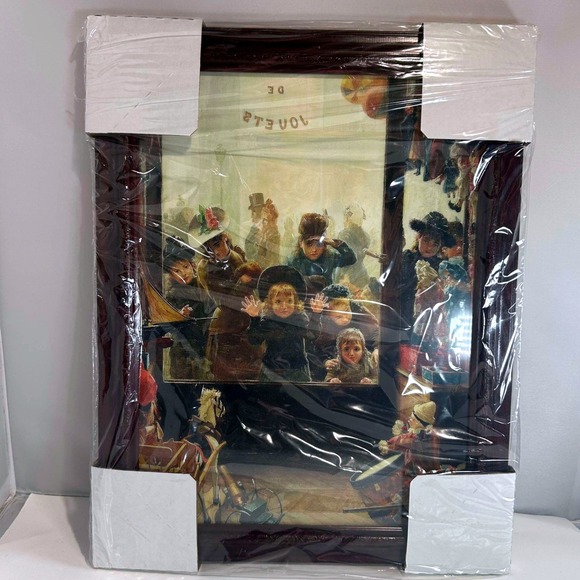 Children at Toy Store Window -Framed Art Print Vintage Style Decor‎ - Picture 1 of 6
